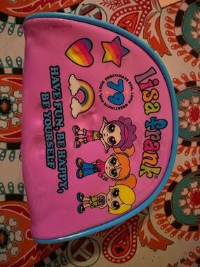 Lisa Frank Pink Cartoon Character Zip Pouch with Blue Trim